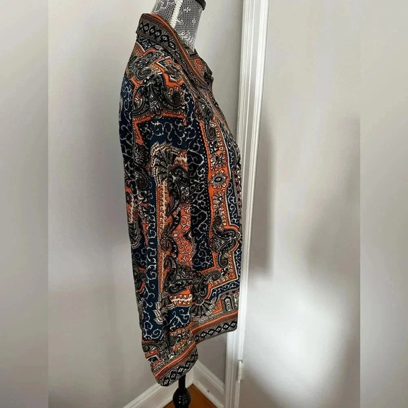VTG 1970’s Women’s Paisley Geometric Orange Blue Button Down. Pointed Collar. - Picture 3 of 10